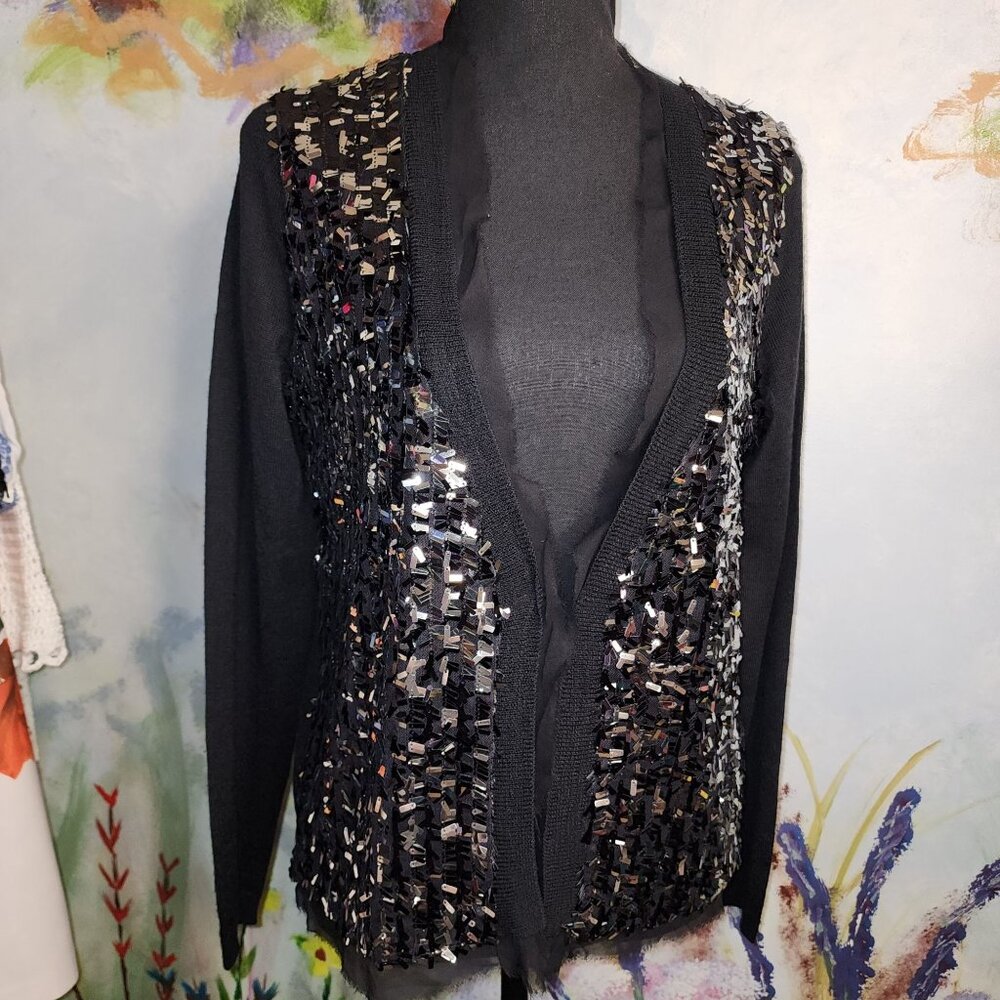 Women's Black Sequin Cardigan Sweater